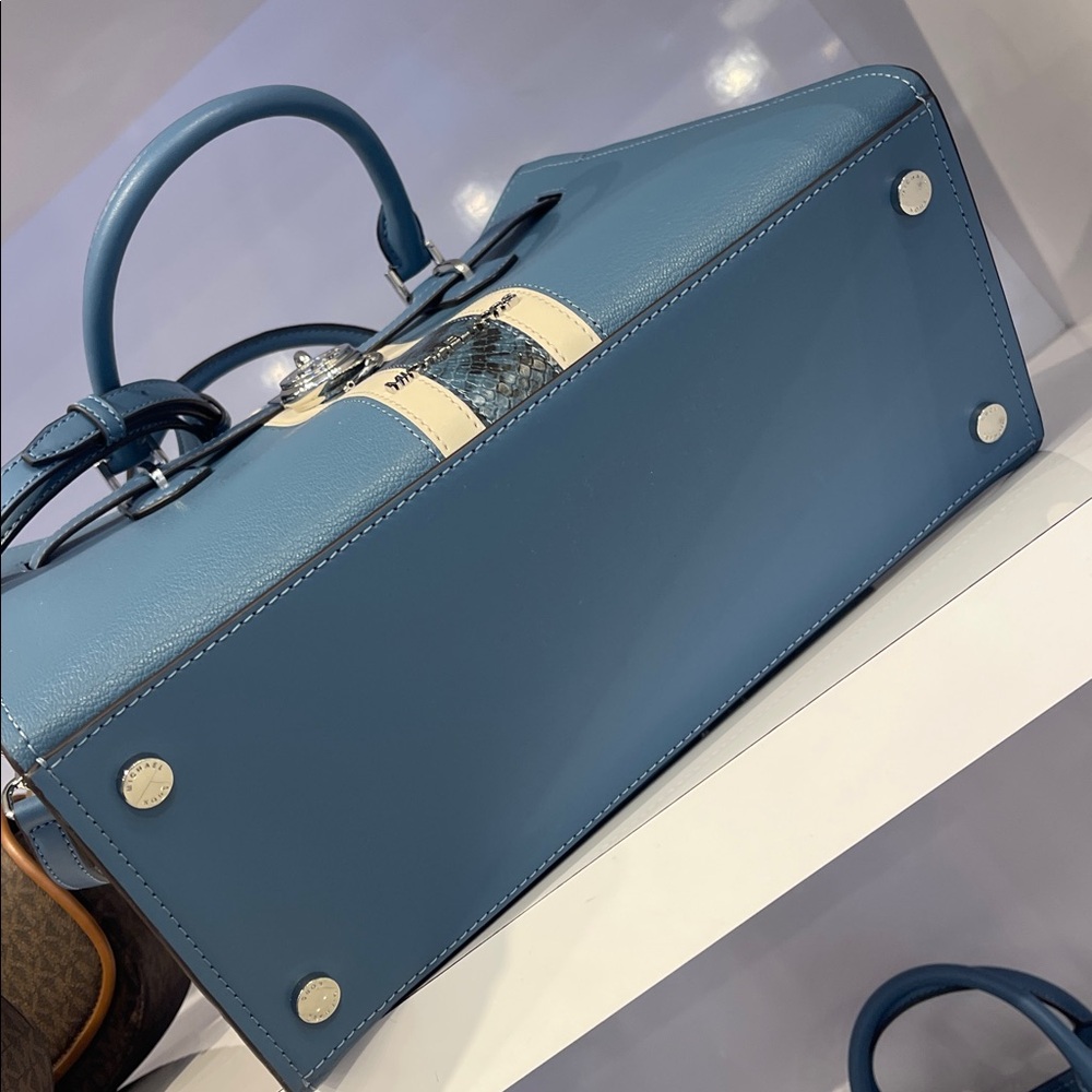 MICHAEL KORS Hamilton Md Leather and Snake Embossed Stripe Satchel
Cornflower - Picture 6 of 16